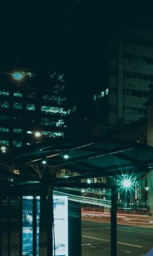 Smart bus shelter at night